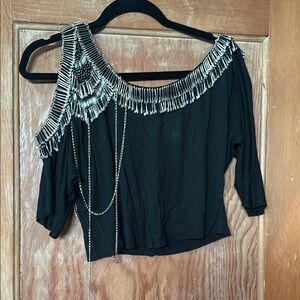 Black One-Shoulder Embellished Top